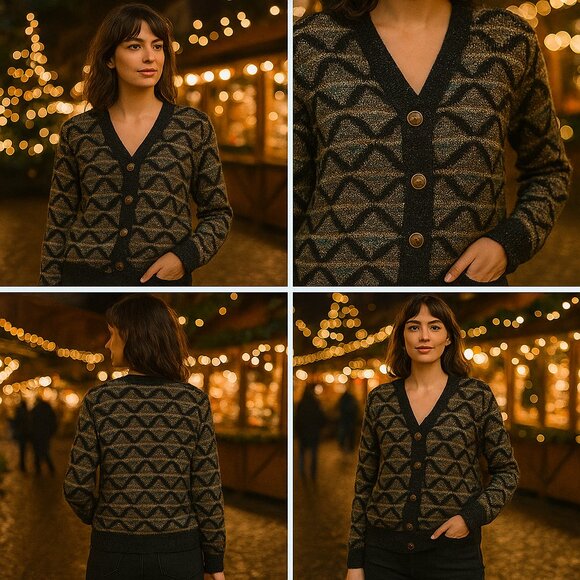 ✨ Rare C. Priva Vintage Metallic Knit Cardigan – Constantine Coin Buttons - Picture 1 of 13